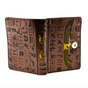 Shagwear Small Wallet Premium Vegan Leather Egyptian Pattern Brown  Coin Purse
